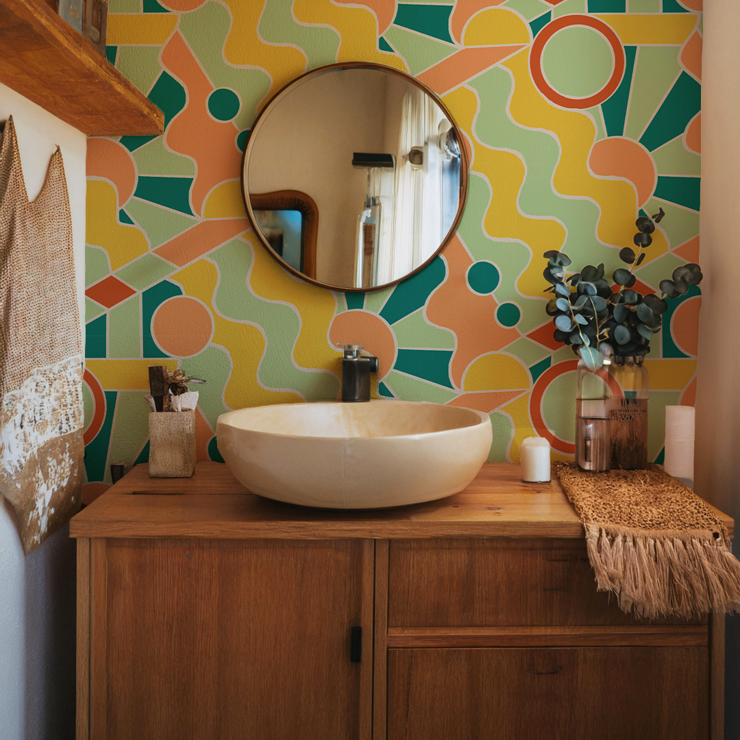 Day Trippin' Wallpaper, mint, blue, yellow and peach