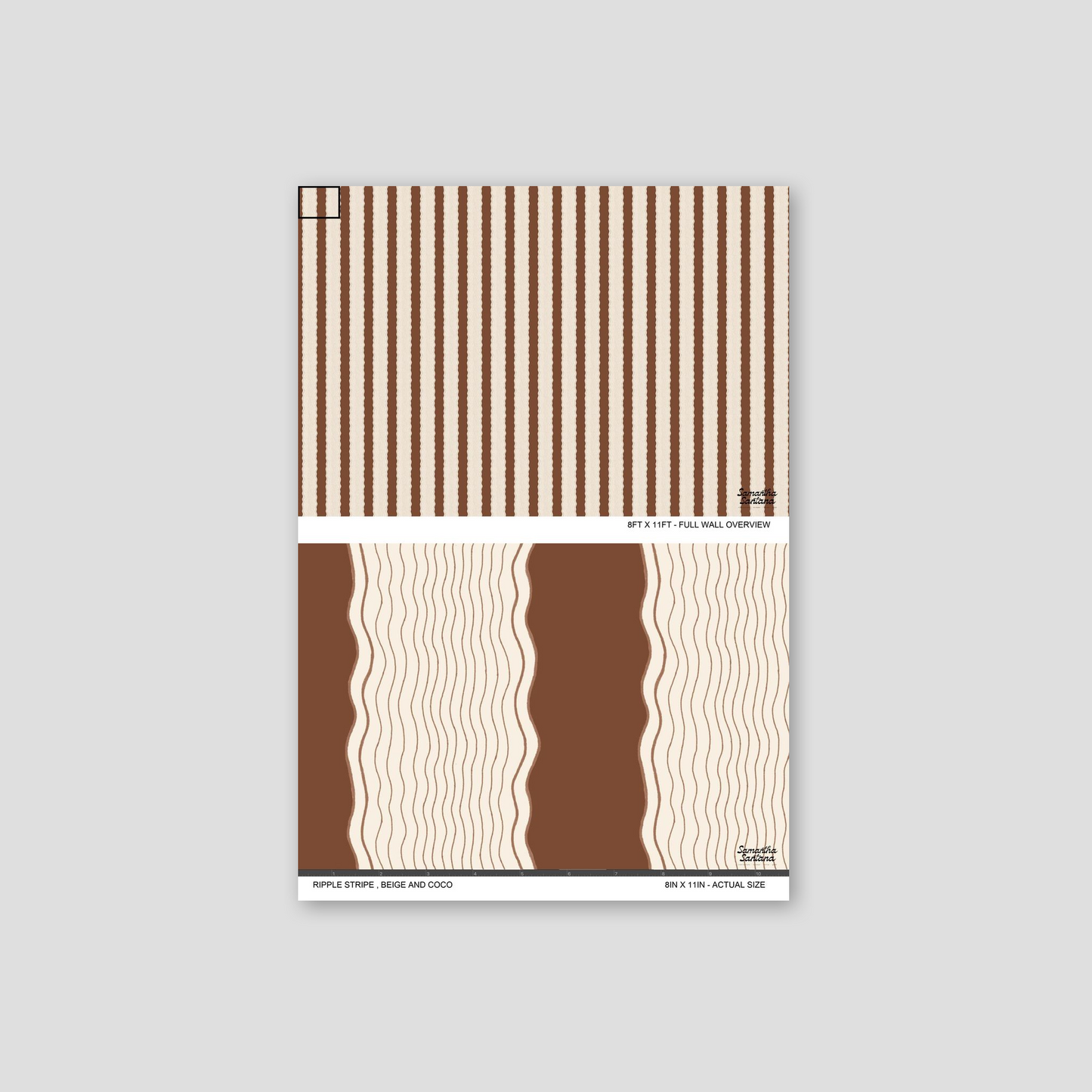 Ripple Stripe Wallpaper sample with beige and coco wavy stripes.