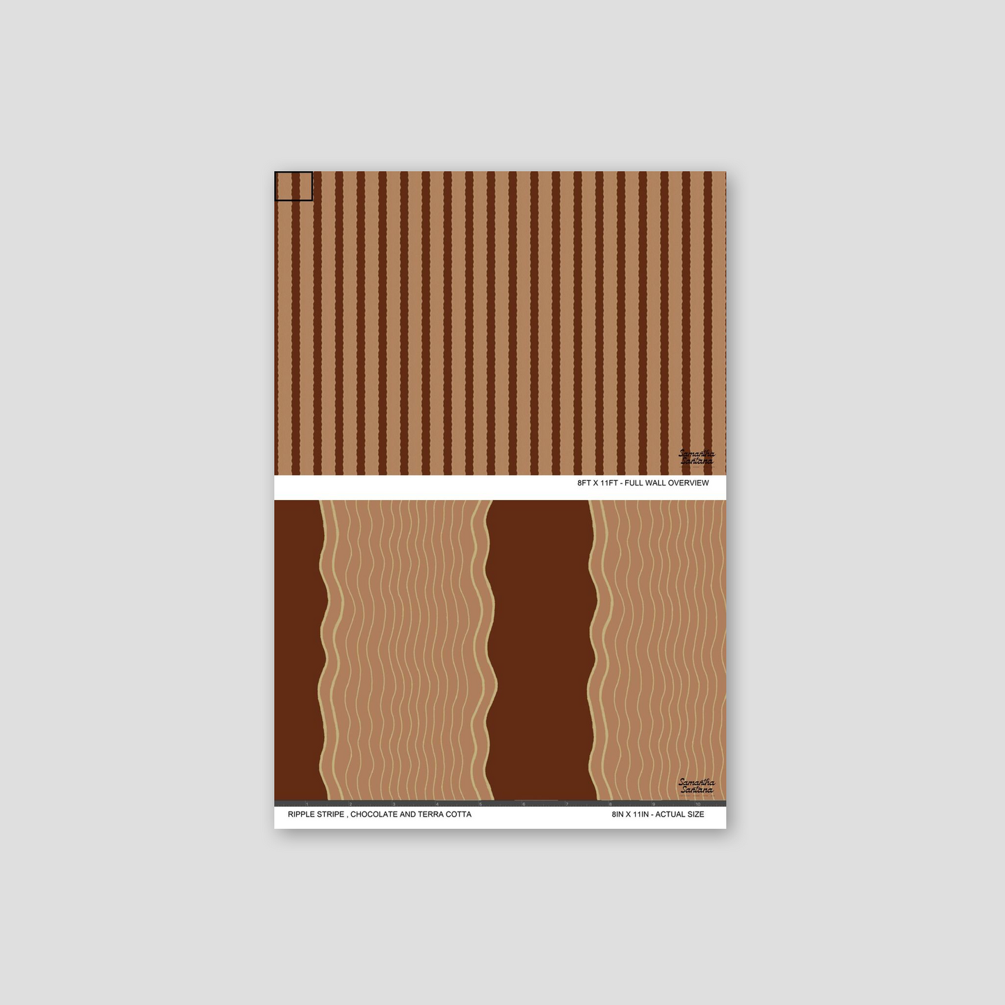 Ripple Stripe Wallpaper with chocolate and terra cotta wavy lines