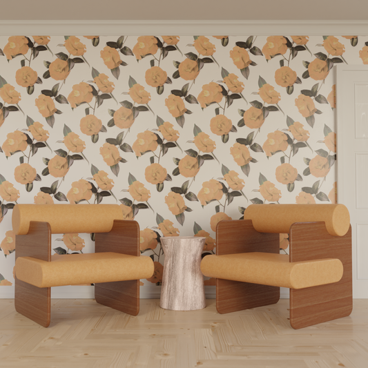 Camellia Wallpaper, white and orange