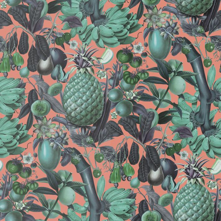 Juicy Fruit Wallpaper, coral and teal