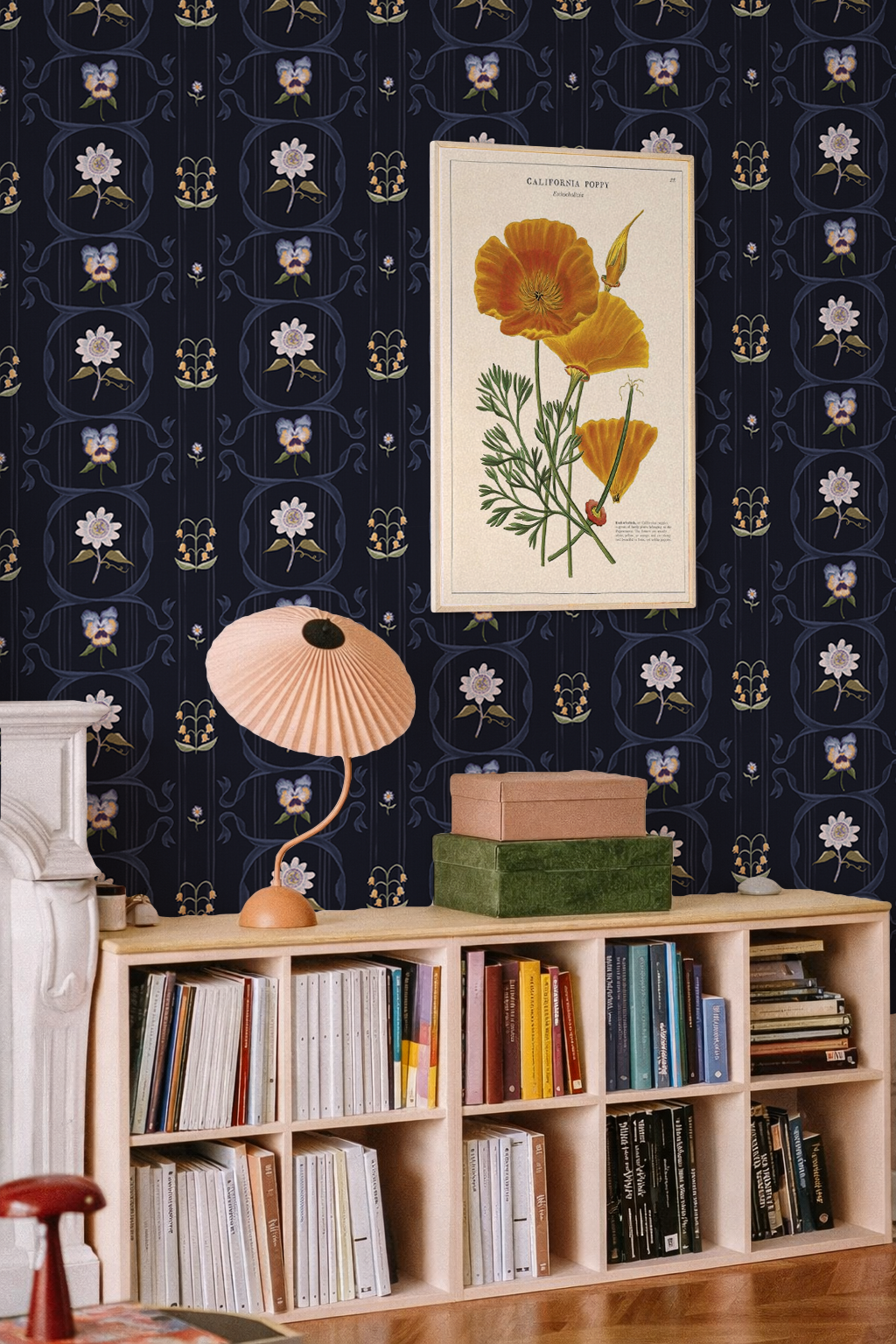 Eden Trellis Wallpaper, dark navy