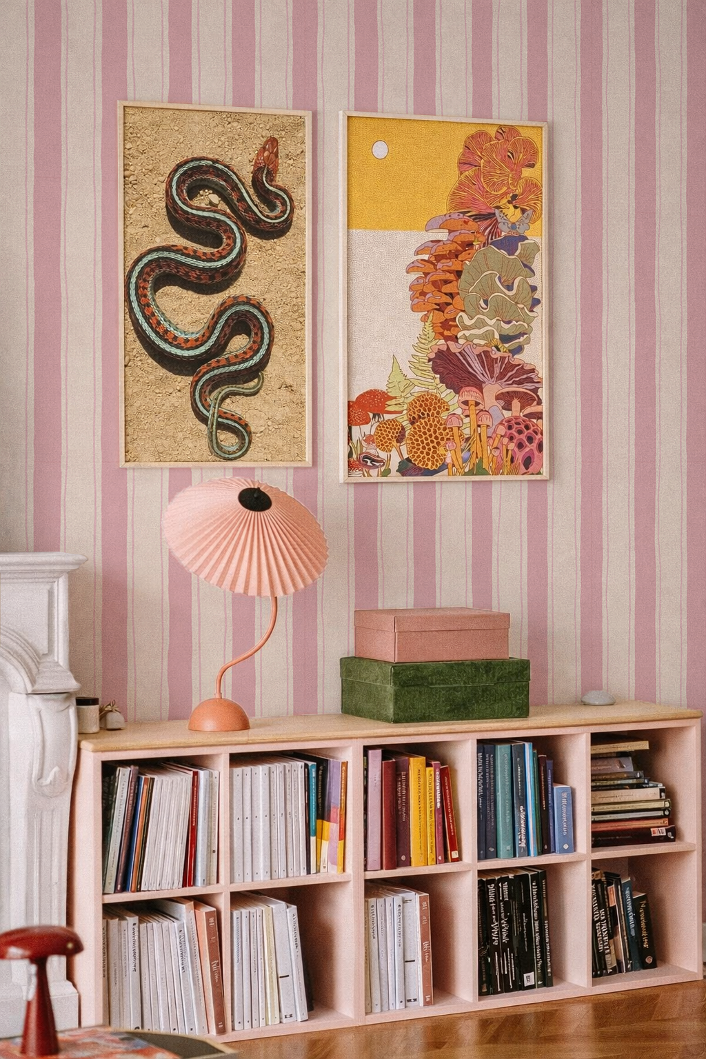 Riviera Stripe Wallpaper, off-white and pink