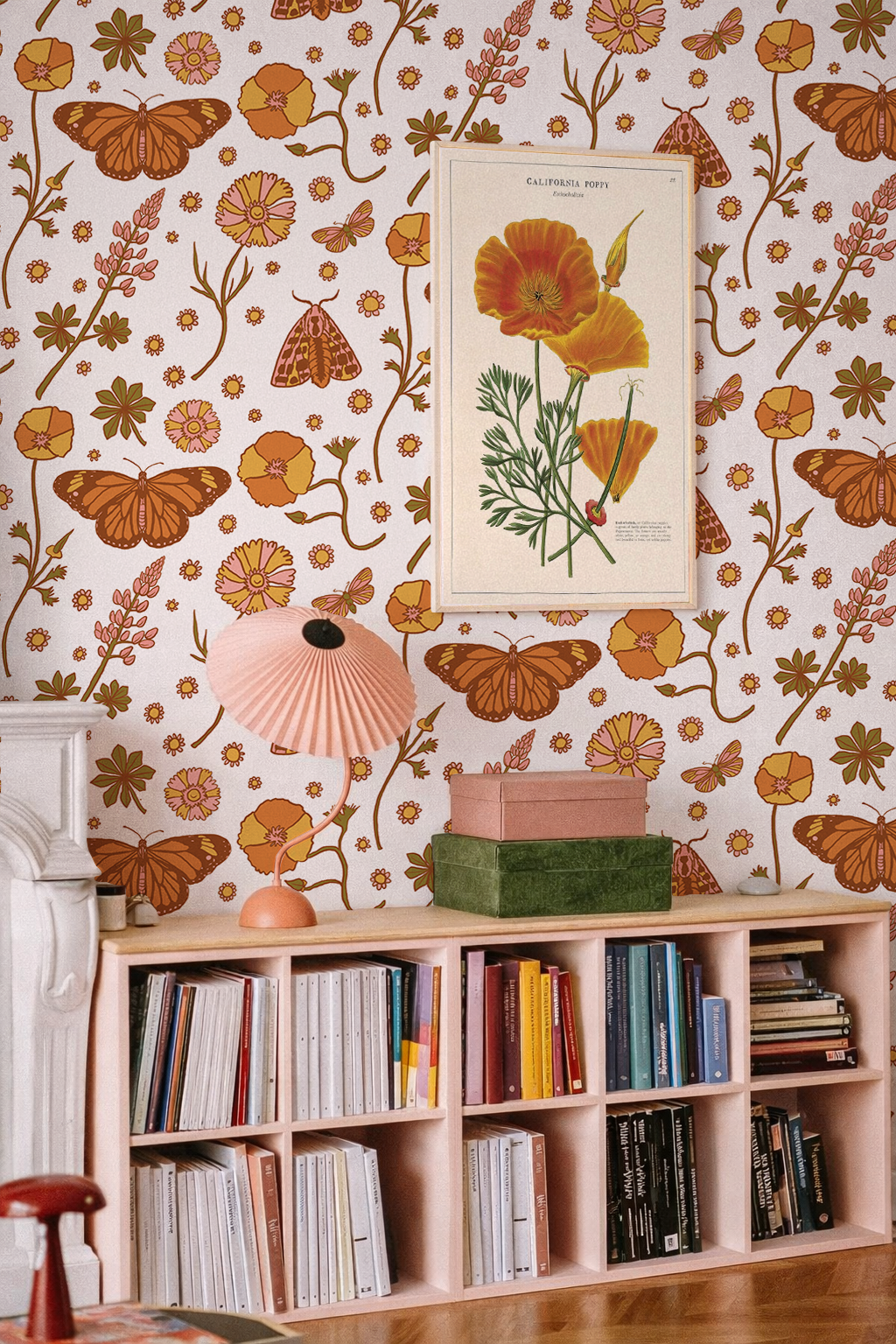 Poppy Please Wallpaper, white and orange