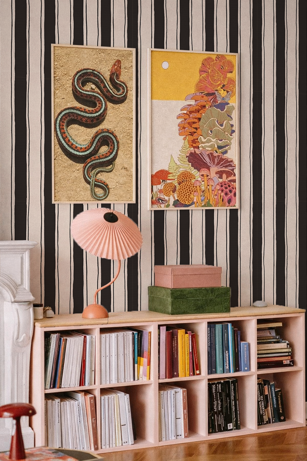 Riviera Stripe Wallpaper, off-white and black