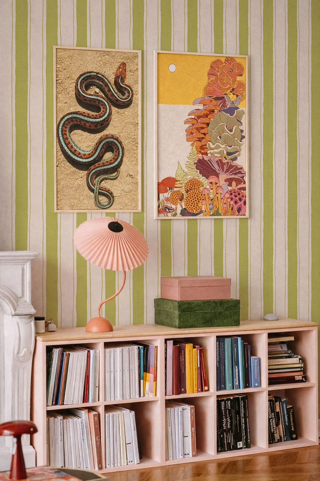 Riviera Stripe Wallpaper, off-white and chartreuse
