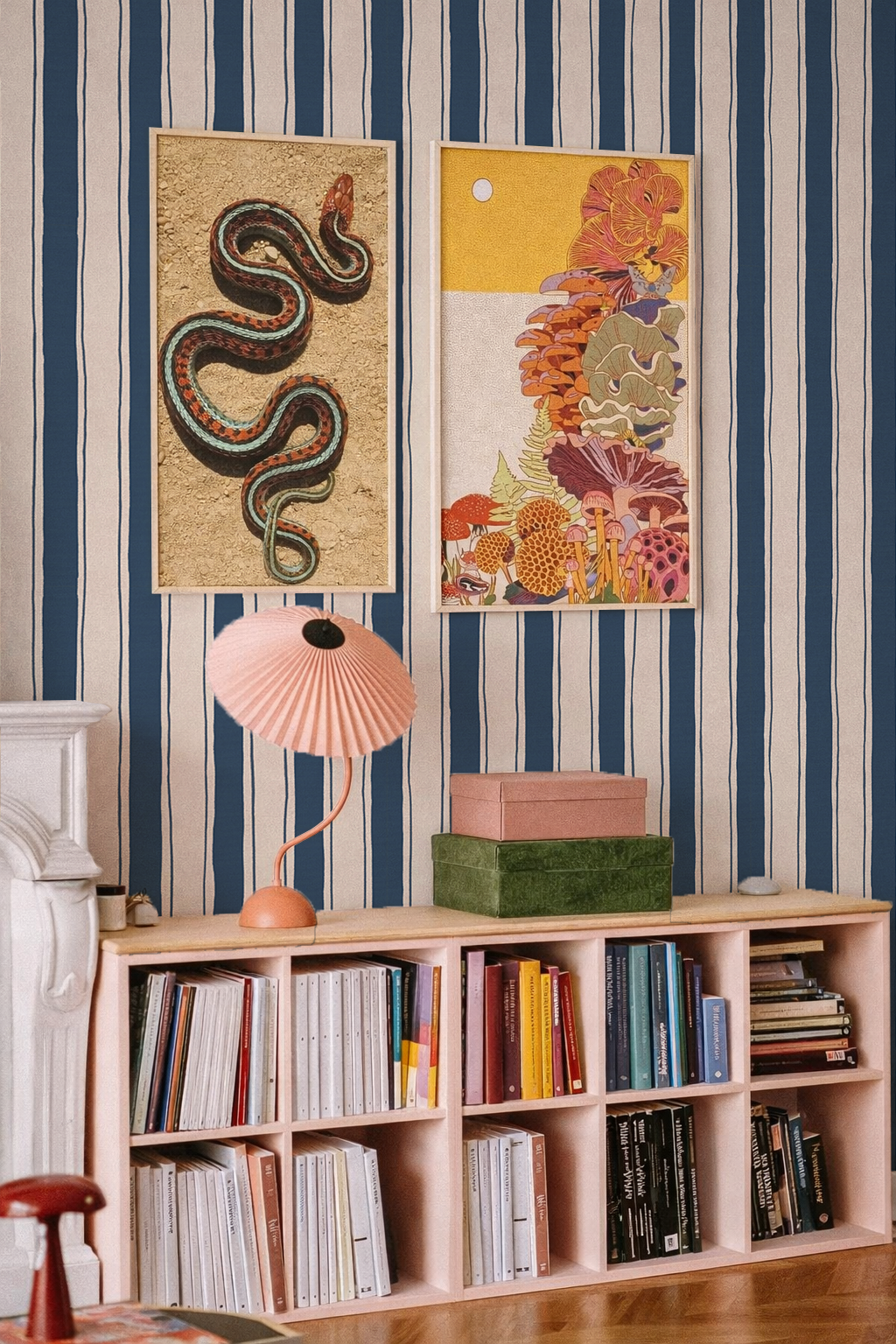 Riviera Stripe Wallpaper, off-white and navy
