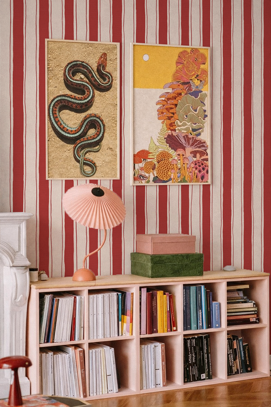 Riviera Stripe Wallpaper, off-white and red