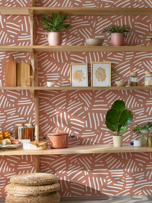 Simple Stripes Wallpaper, terra cotta