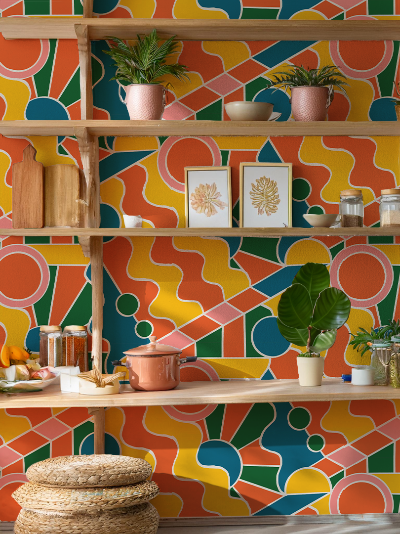 Day Trippin' Wallpaper, yellow, orange, pink and green