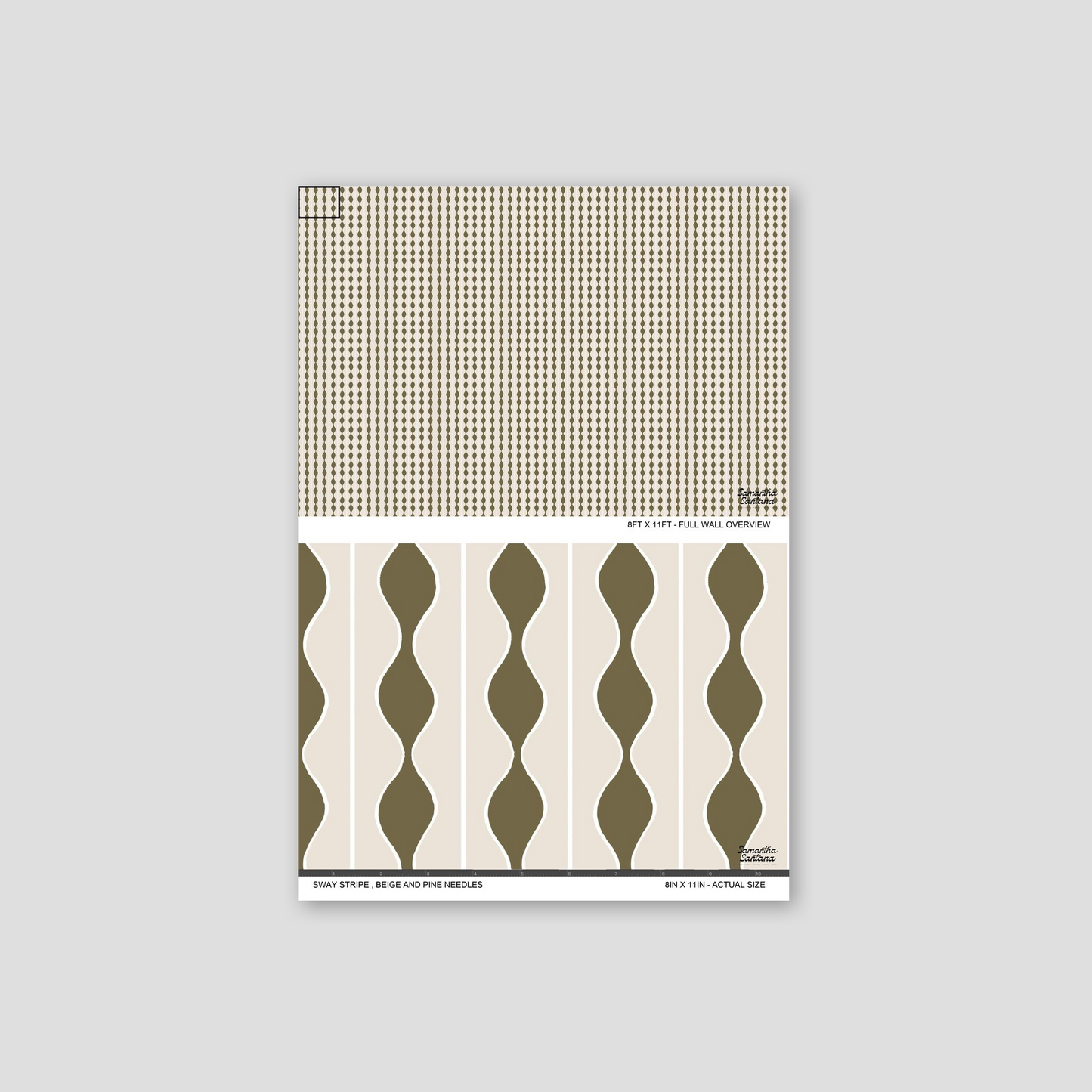 Sway Stripe Wallpaper with beige and olive wavy lines, geometric pattern sample.