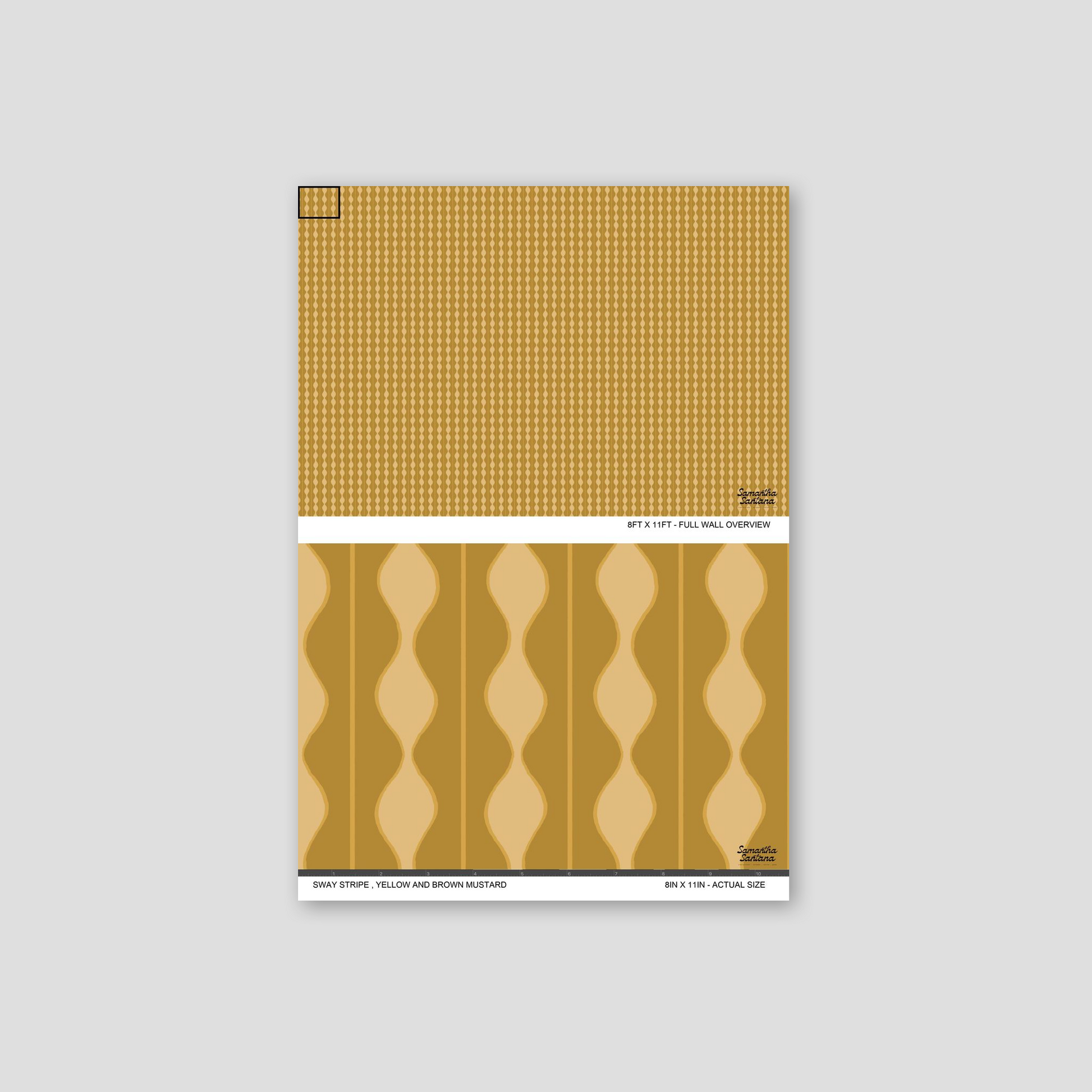 Sway Stripe Wallpaper with yellow and brown wavy pattern sample.