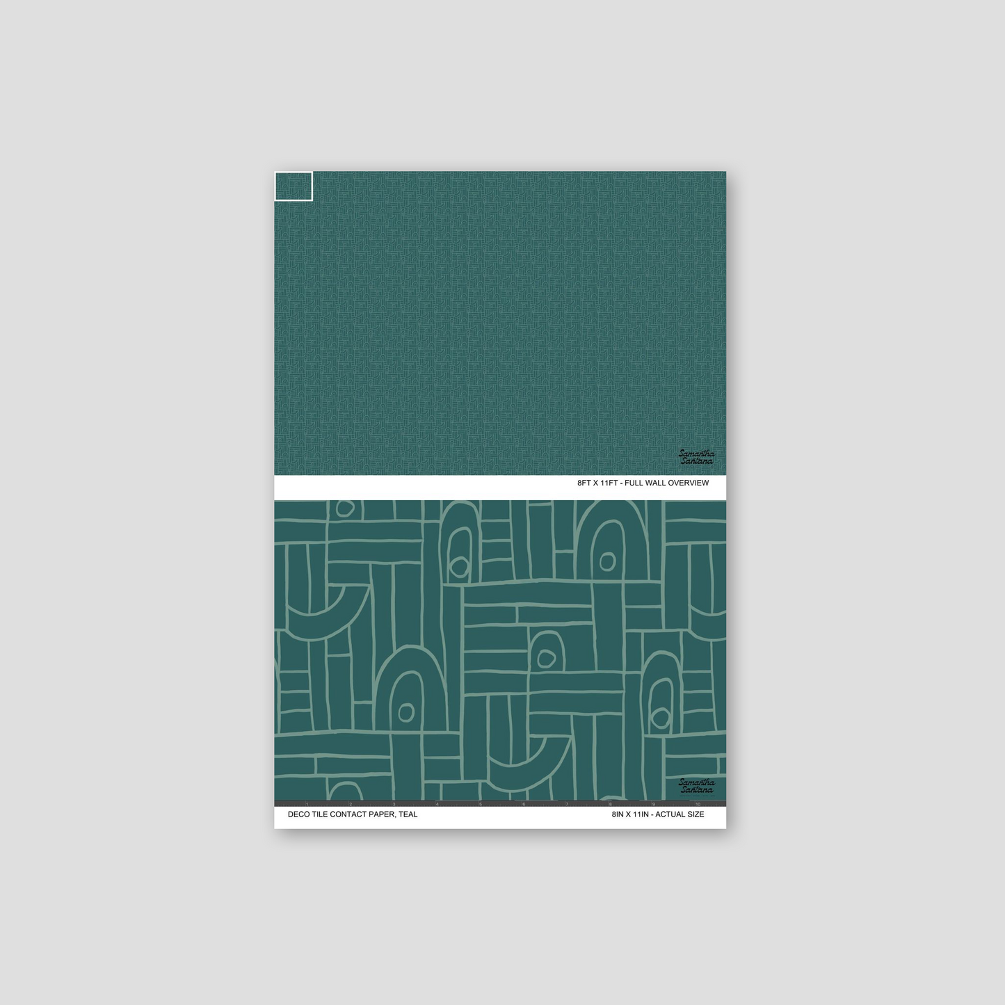 Teal geometric contact paper, shelf liner with linear abstract pattern, sample view.