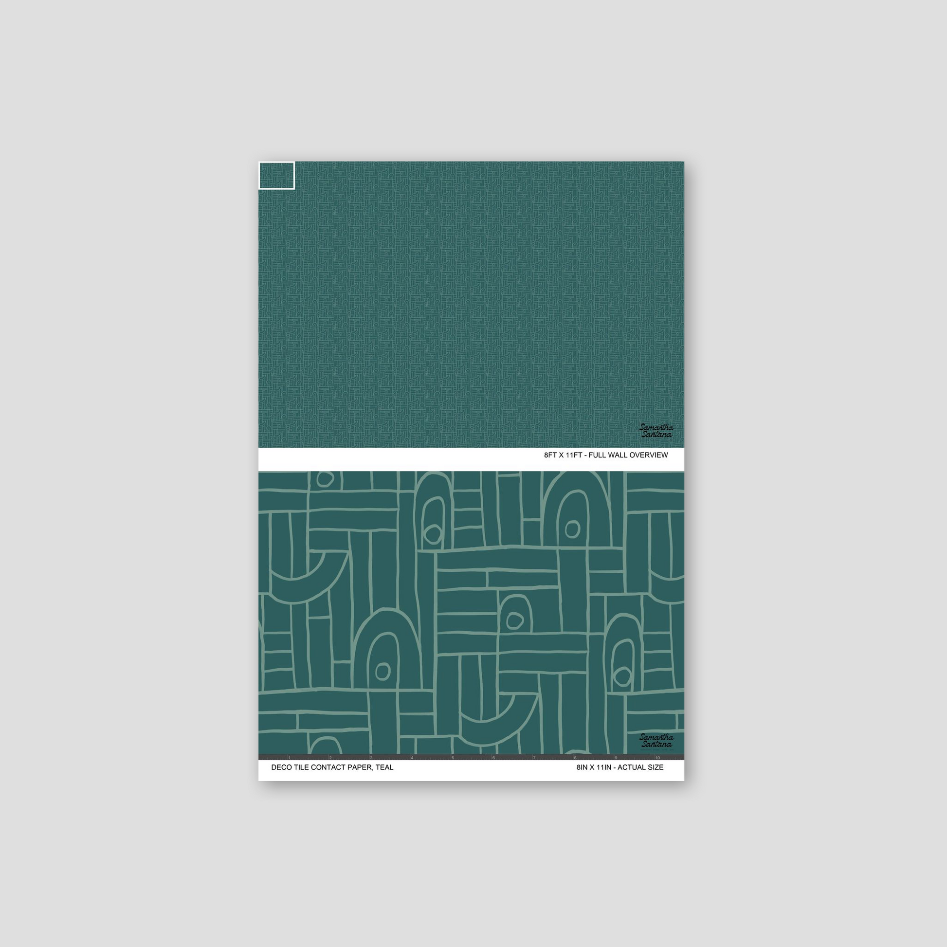 Teal geometric contact paper, shelf liner with linear abstract pattern, sample view.