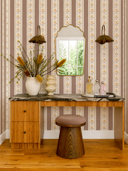 Amapola Stripe Wallpaper, beige, coco and marigold