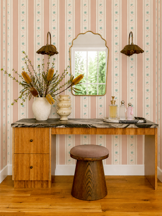 Amapola Stripe Wallpaper, beige, peach and mint