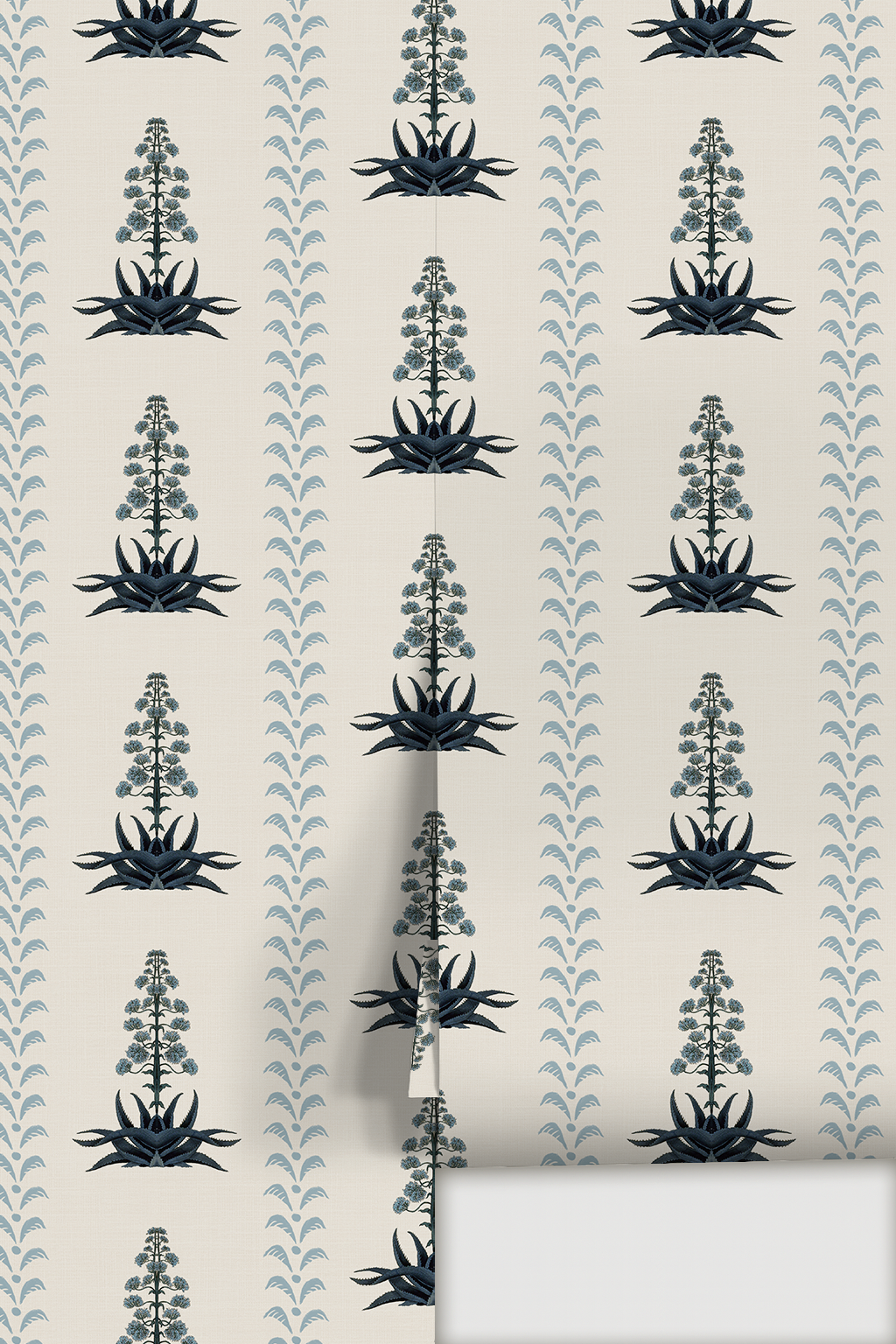 Century Bloom Wallpaper, beige and blue