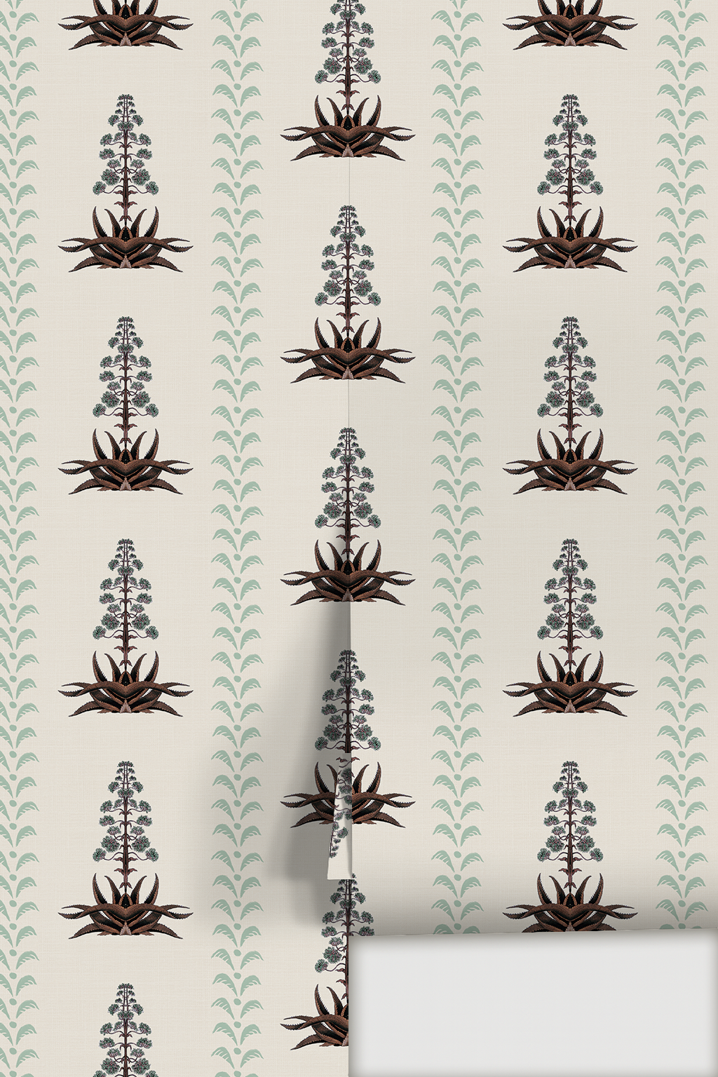 Century Bloom Wallpaper, beige and mint