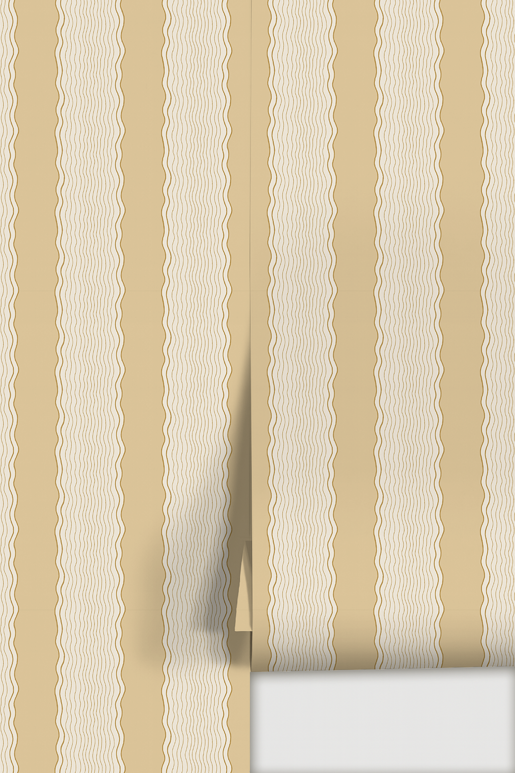 Rio Ripple Wallpaper, beige, butter yellow and brown mustard