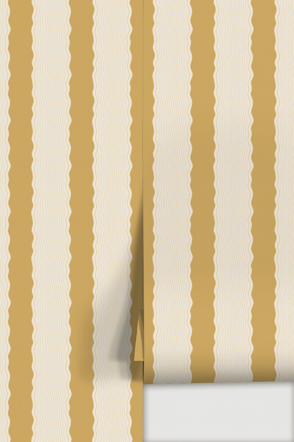 Rio Ripple Wallpaper, beige and mustard yellow