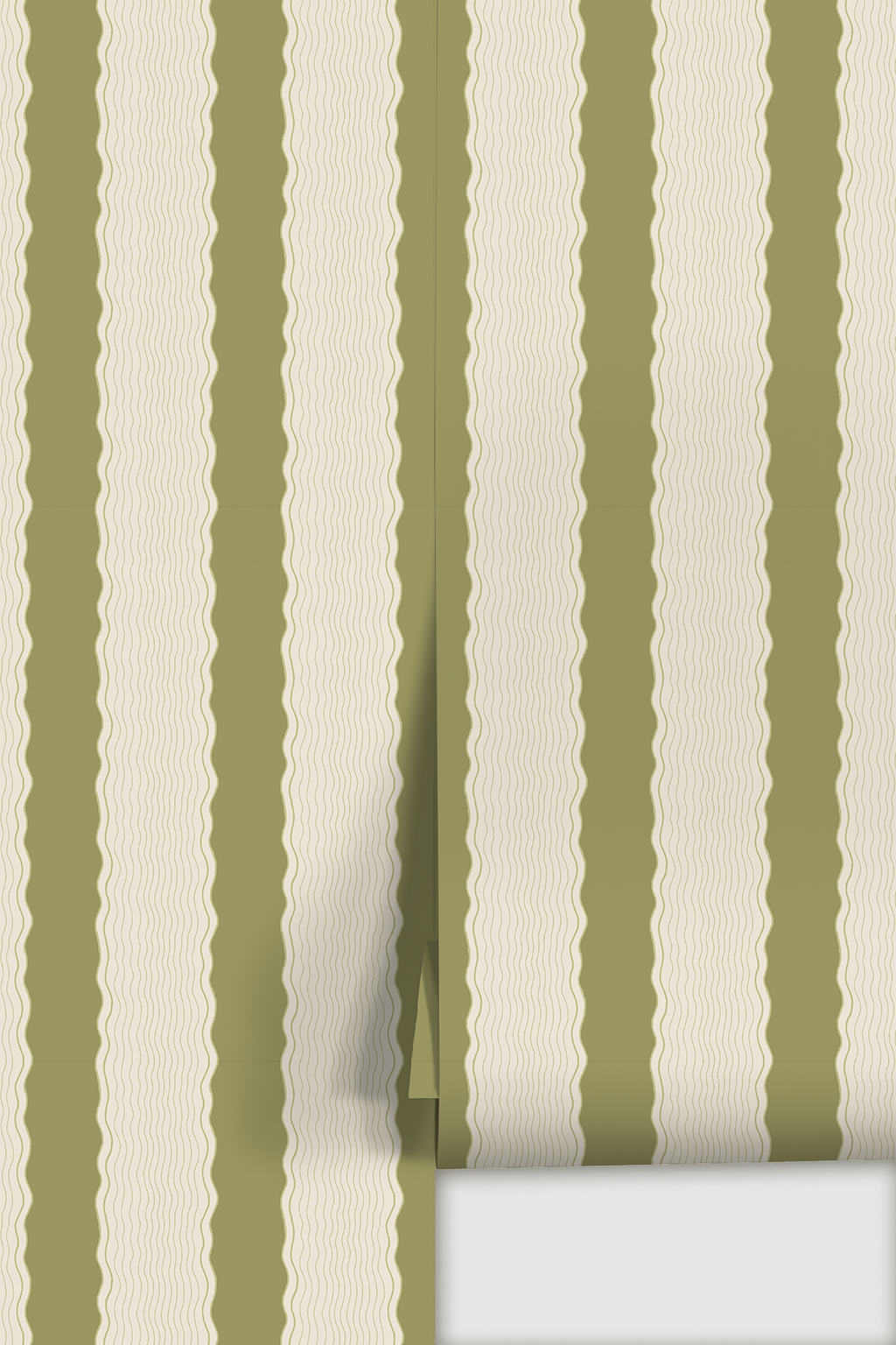 Rio Ripple Wallpaper, beige and olive green