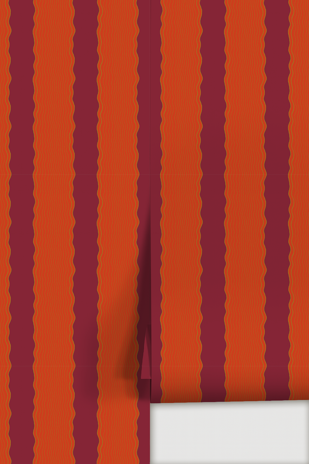 Rio Ripple Wallpaper, deep fuchsia and poppy red