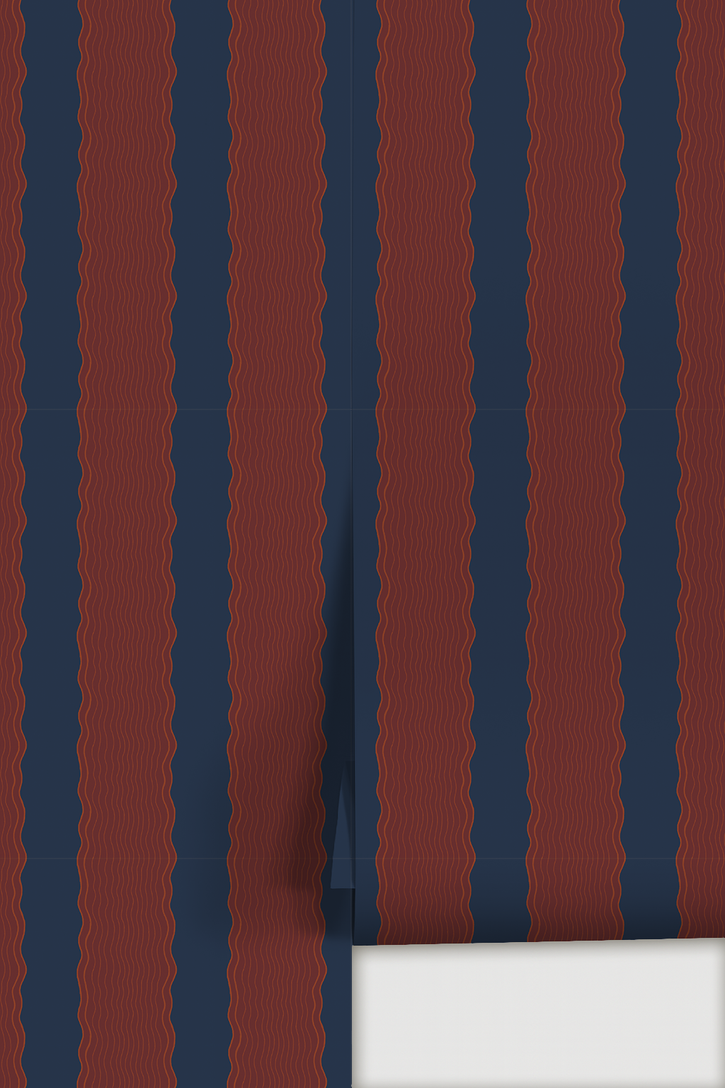 Rio Ripple Wallpaper, navy and fig