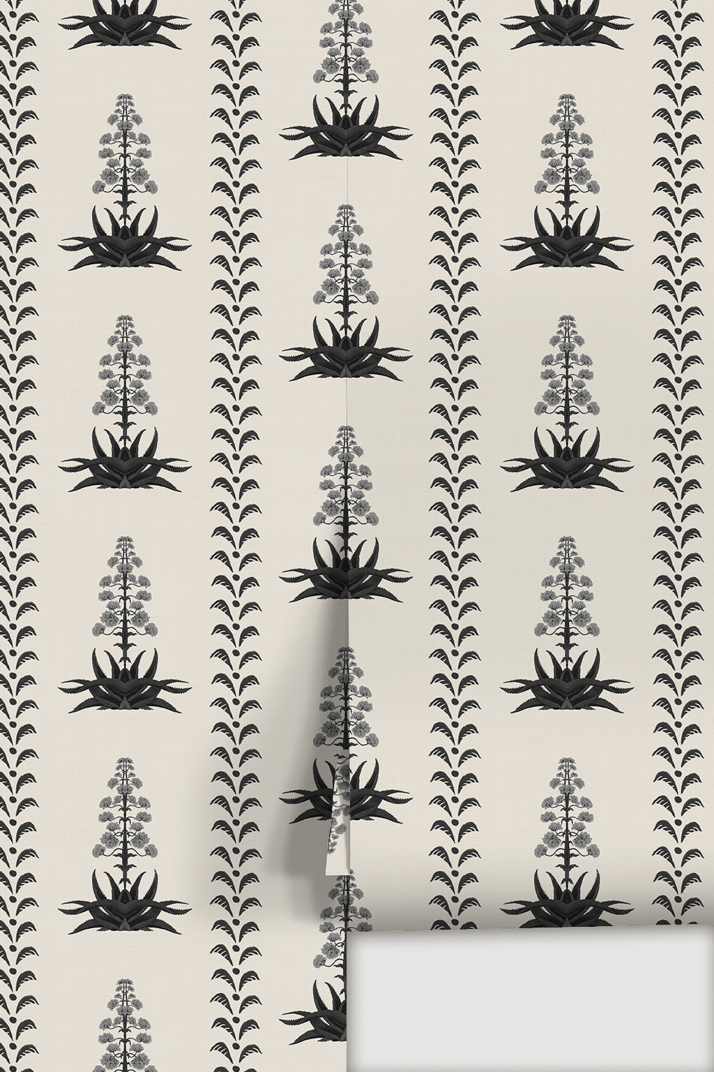 Century Bloom Wallpaper, beige and black