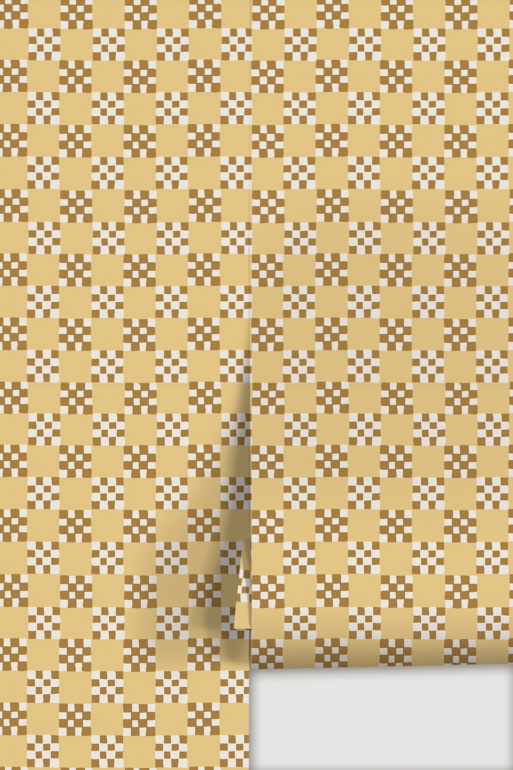 Cantina Check Wallpaper, butter yellow, ocher and white