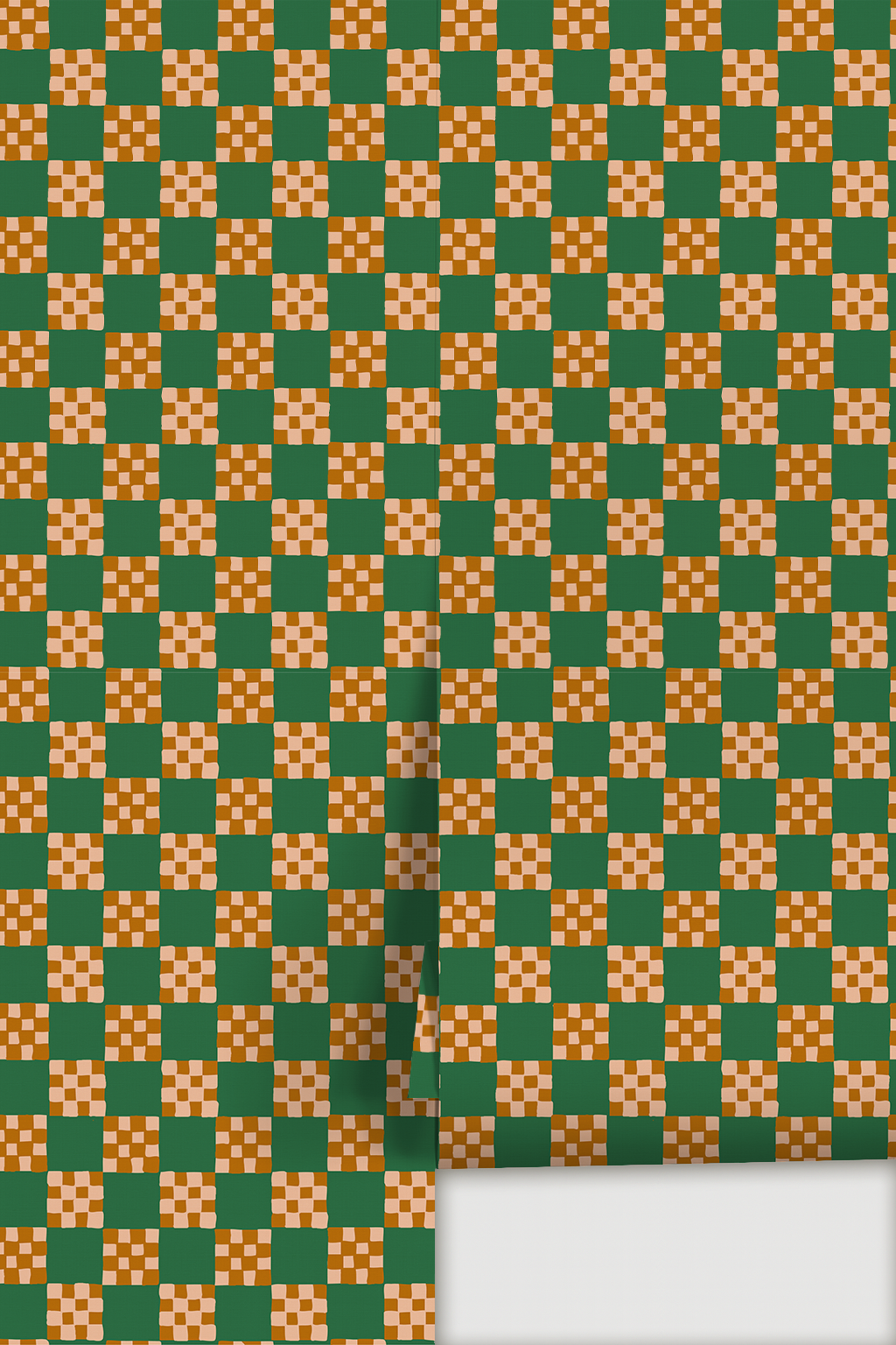 Cantina Check Wallpaper, green, peach and toffee