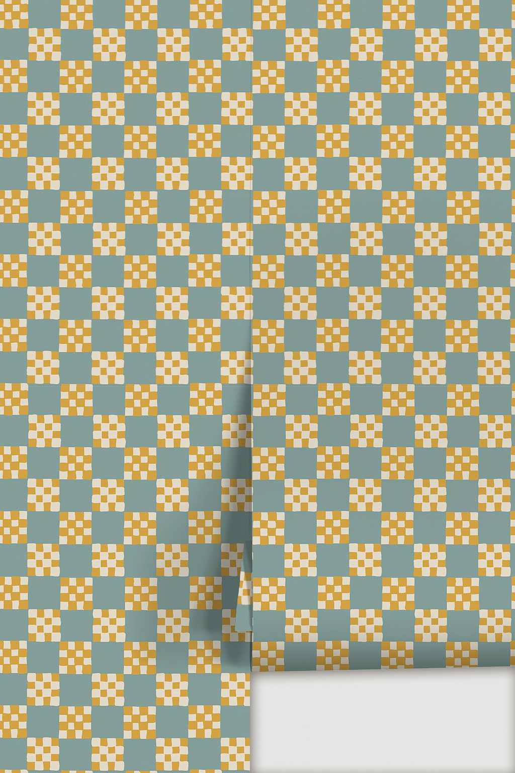 Cantina Check Wallpaper, light blue, yellow and white