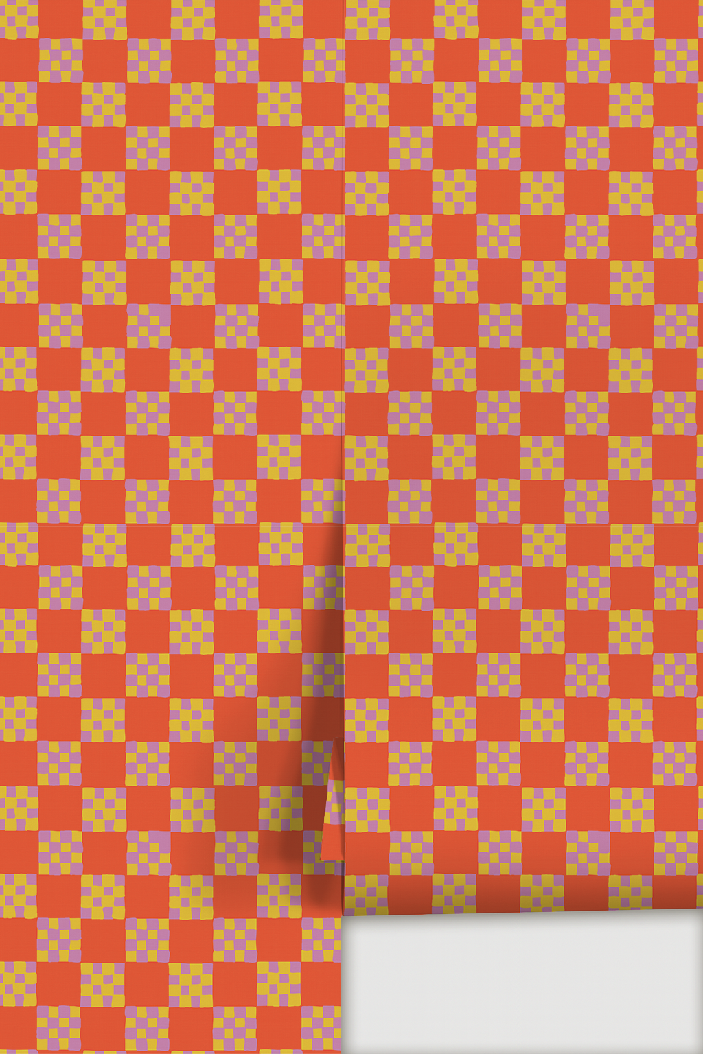 Cantina Check Wallpaper, red-orange, yellow and purple