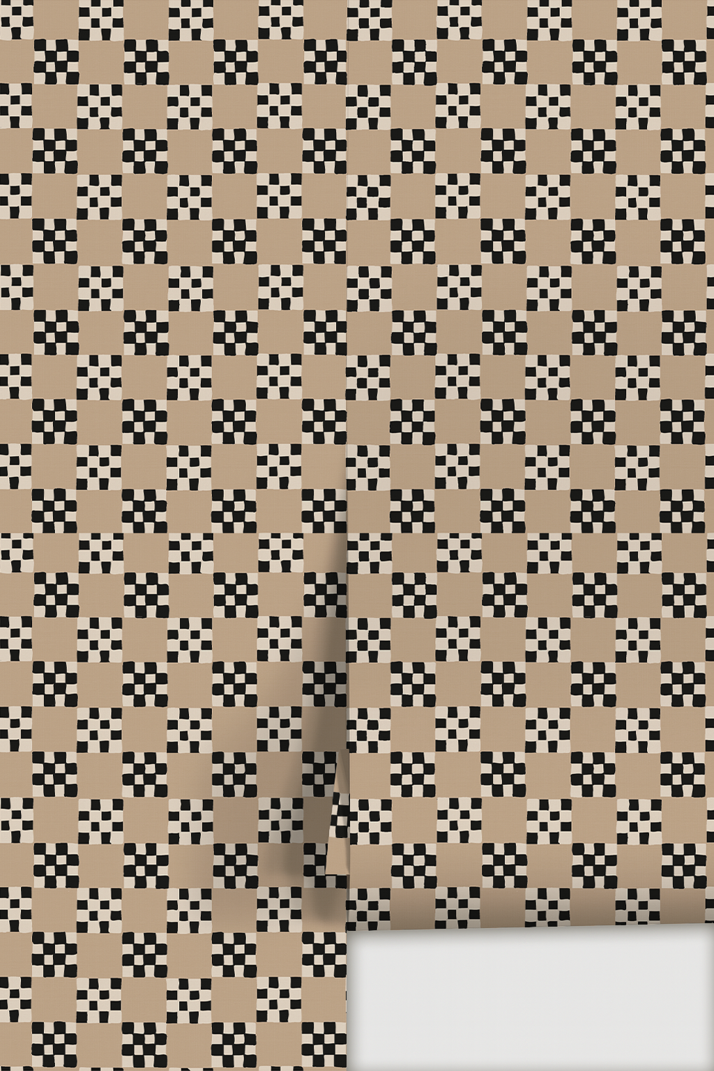 Cantina Check Wallpaper, tan, black and white