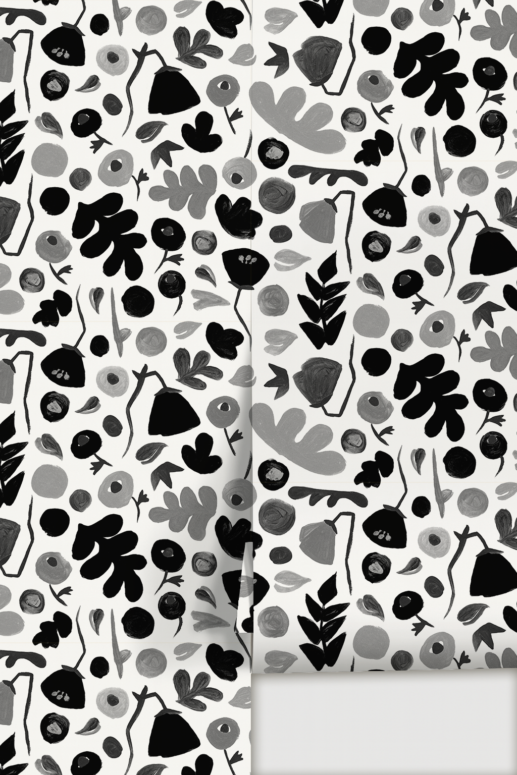 Henri Floral Wallpaper, black and white