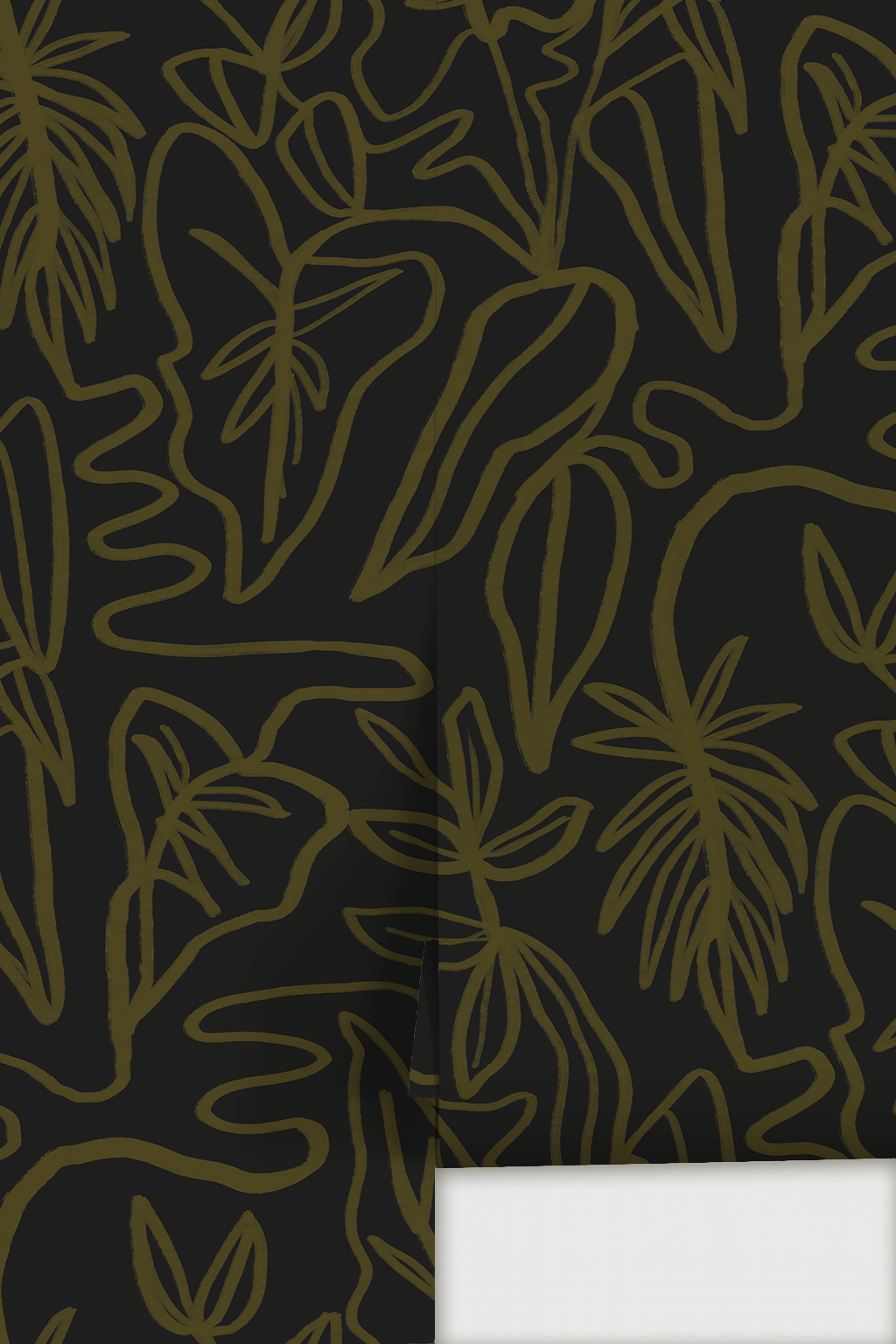 Inked Foliage Wallpaper, black & olive green
