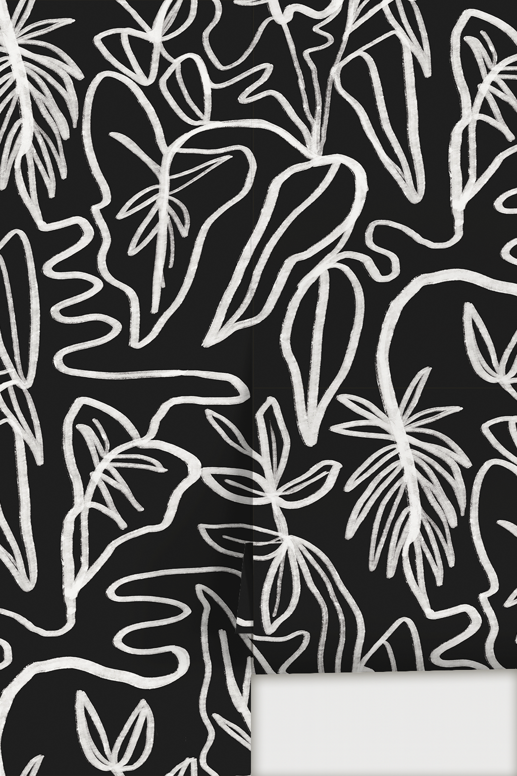 Inked Foliage Wallpaper, black and white