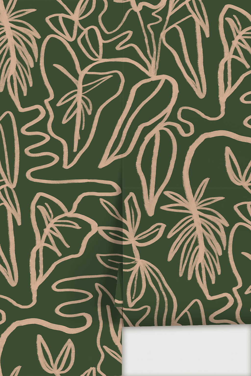 Inked Foliage Wallpaper, green and peach