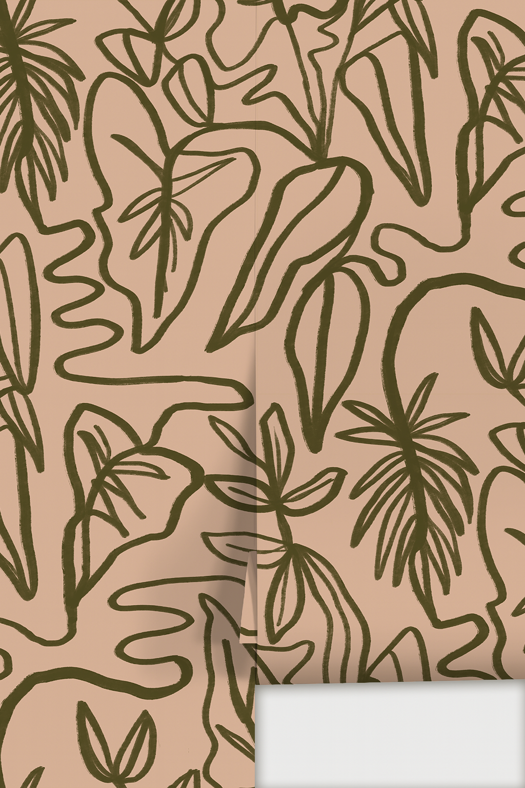 Inked Foliage Wallpaper, peach and olive green