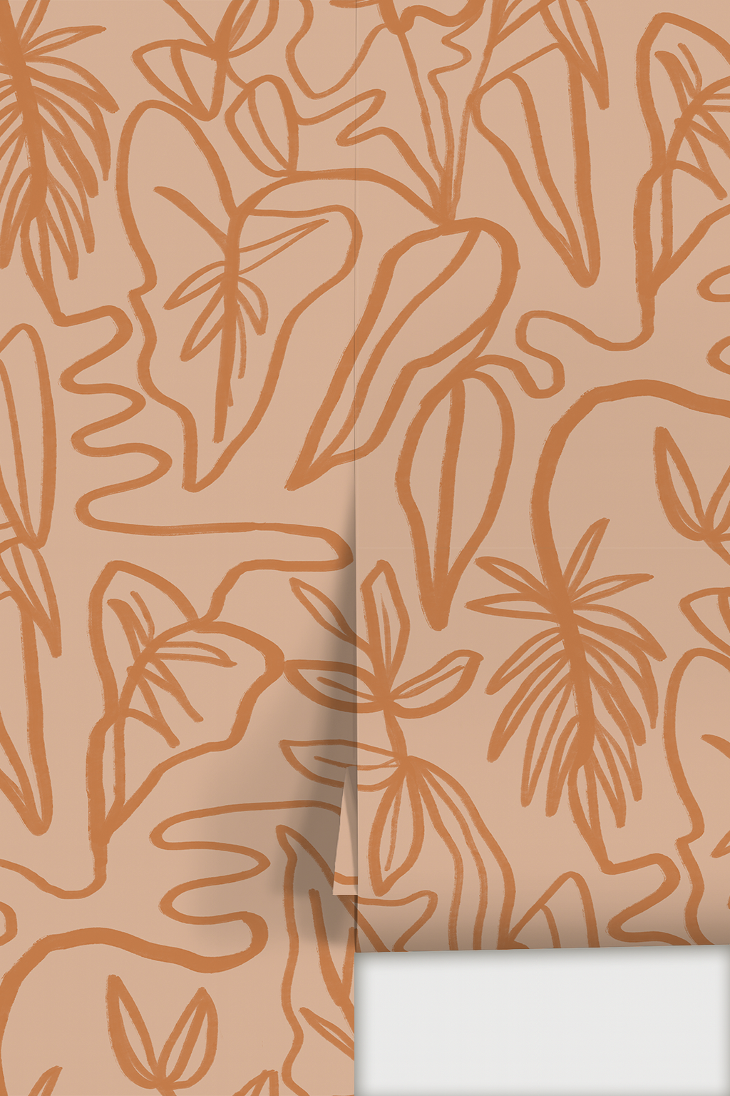 Inked Foliage Wallpaper, peach & orange