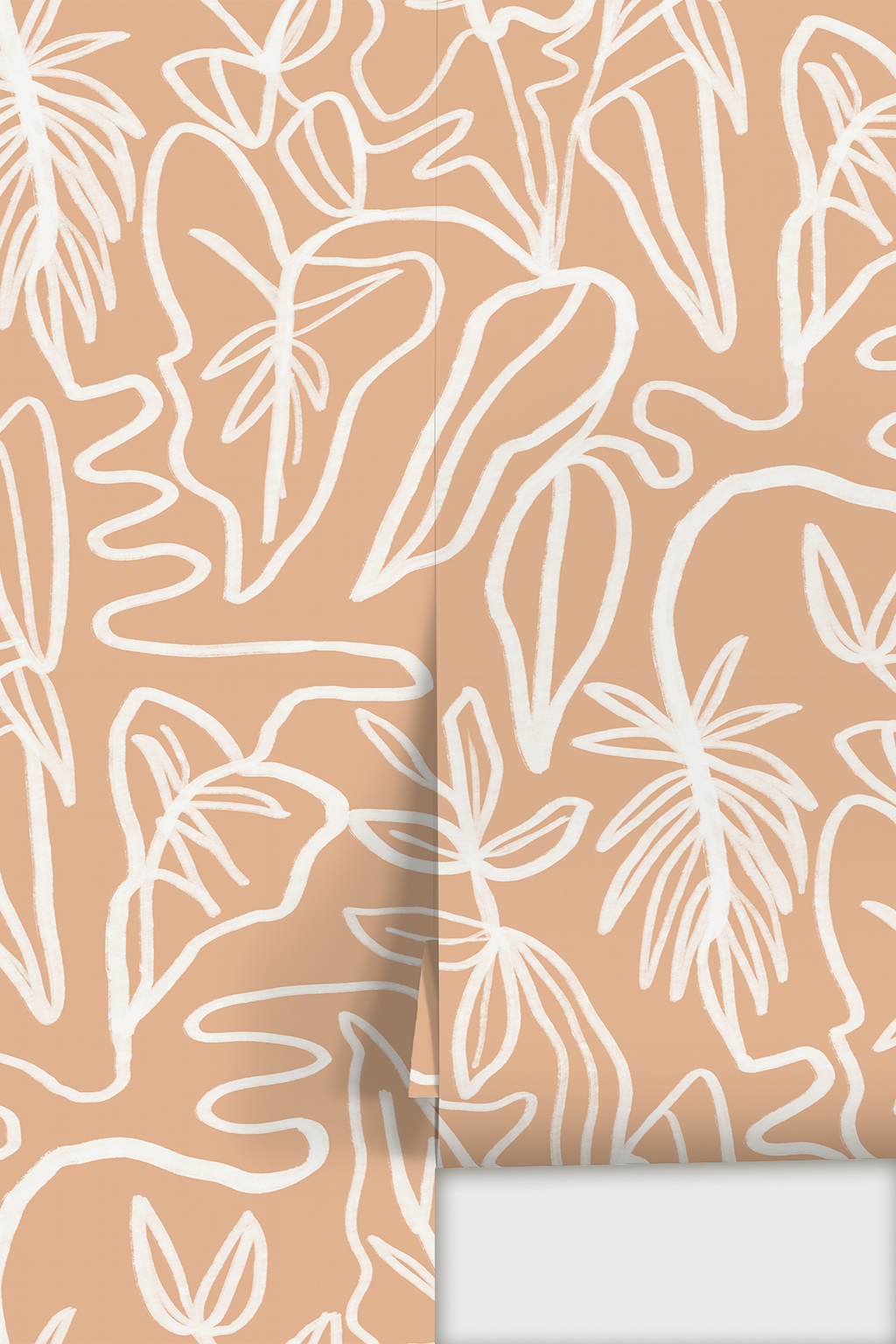 Inked Foliage Wallpaper, peach and white