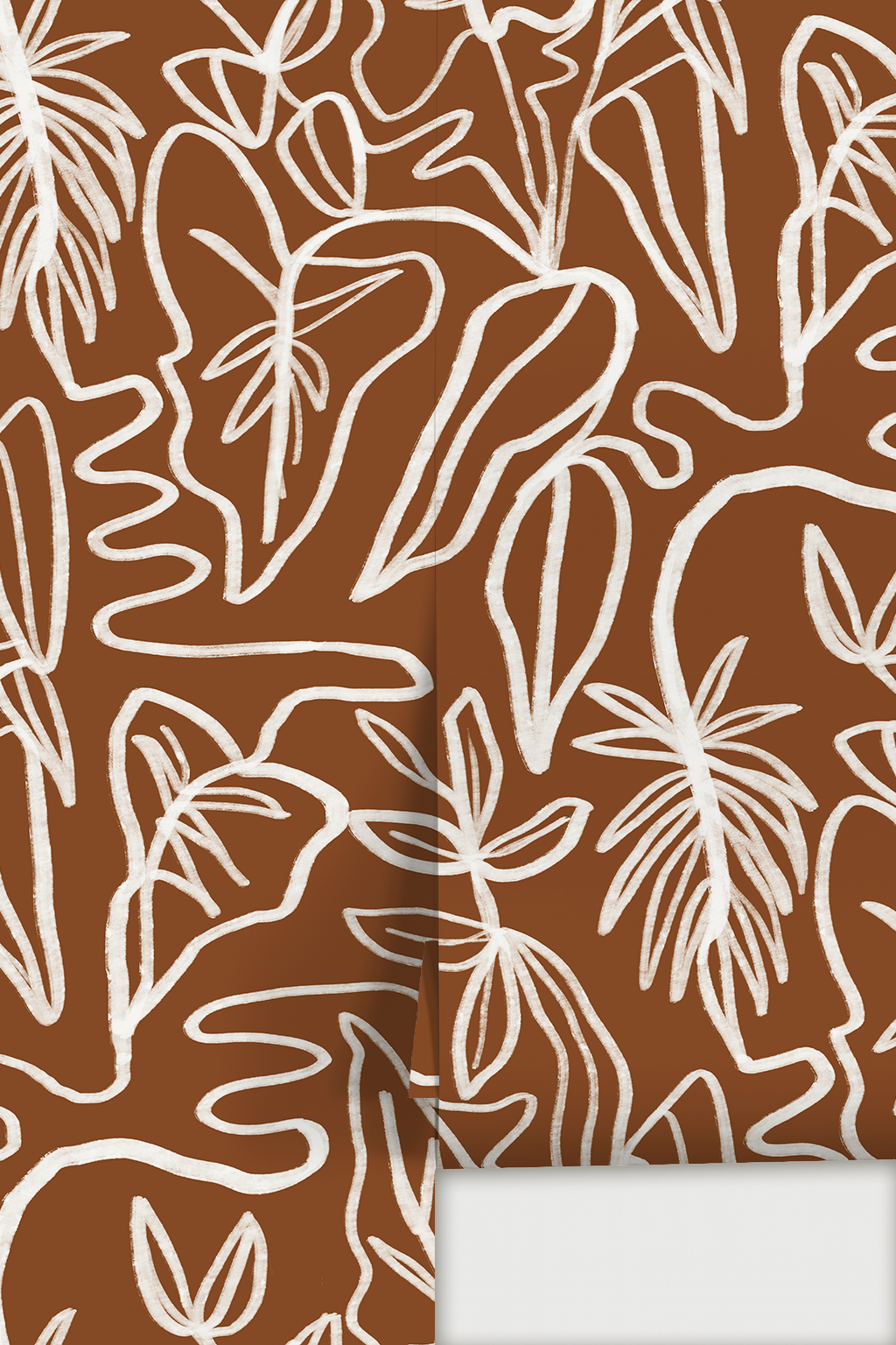 Inked Foliage Wallpaper, rust and white
