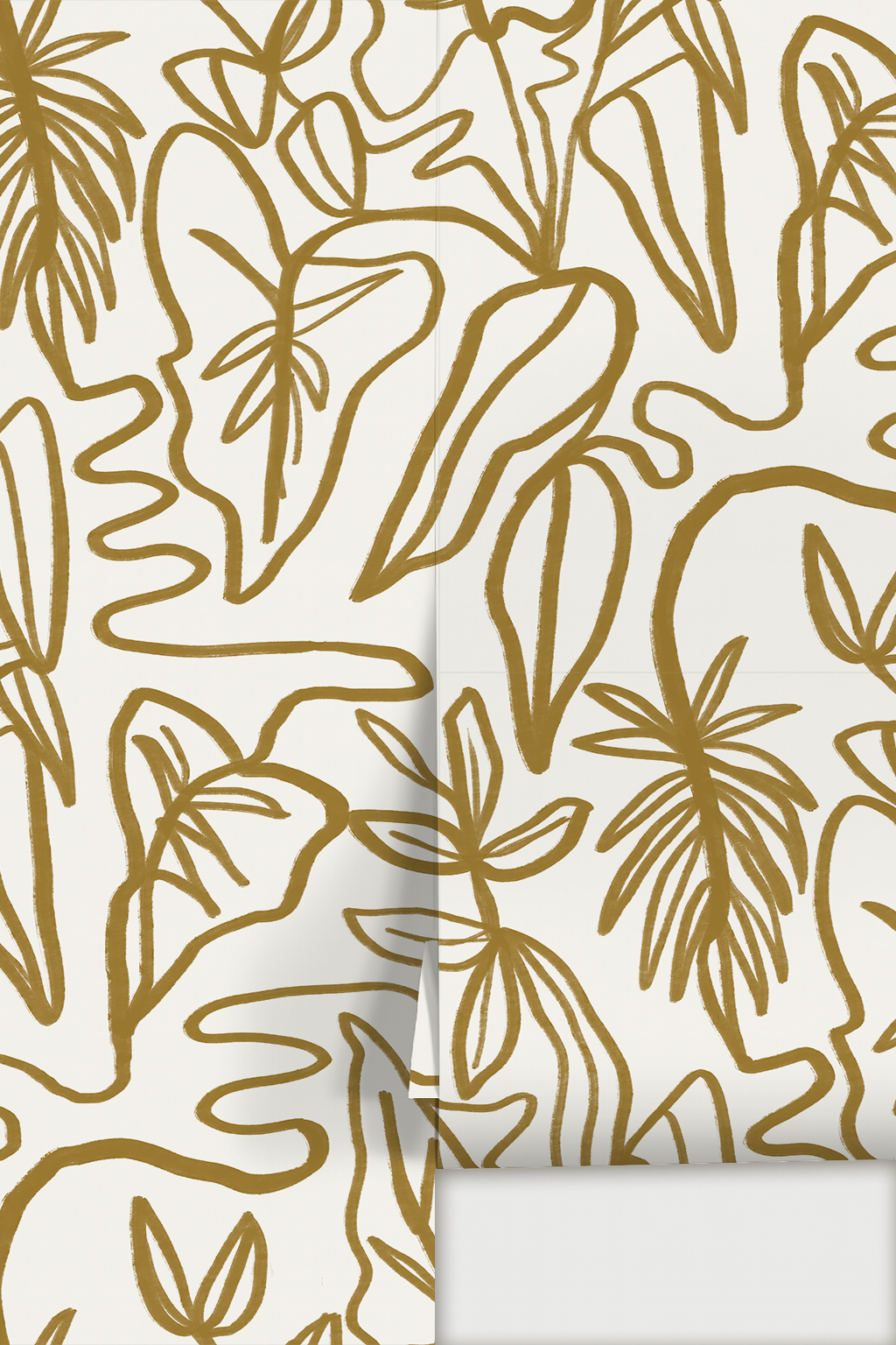 Inked Foliage Wallpaper, white and mustard