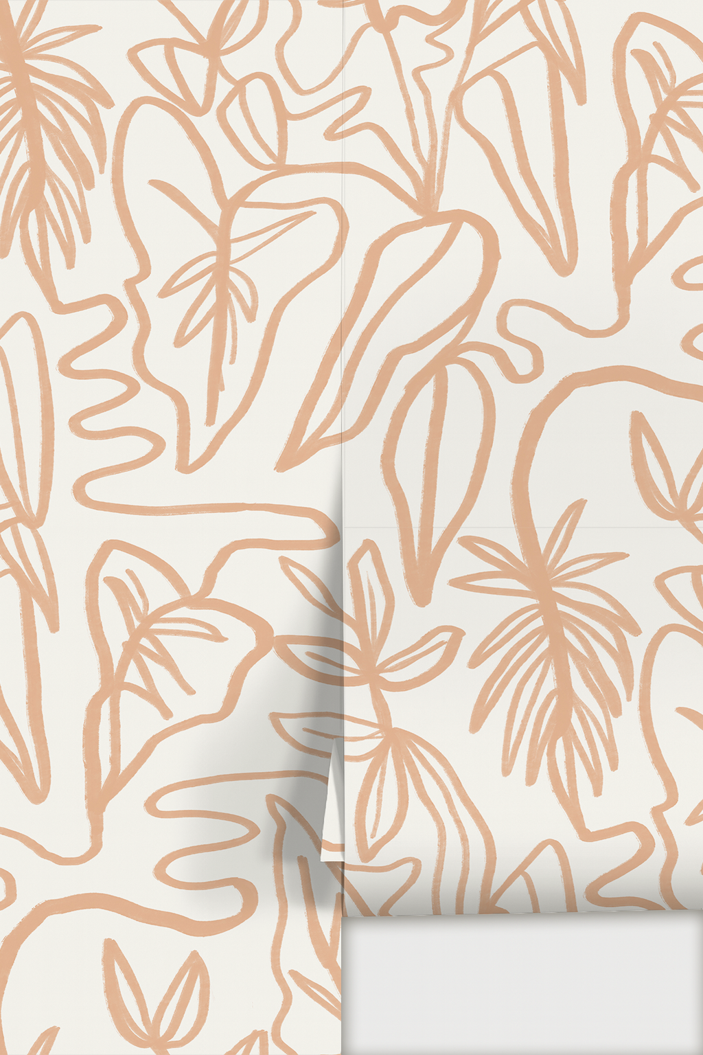 Inked Foliage Wallpaper, white and peach