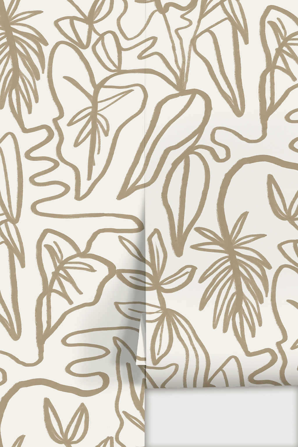 Inked Foliage Wallpaper, white and tan