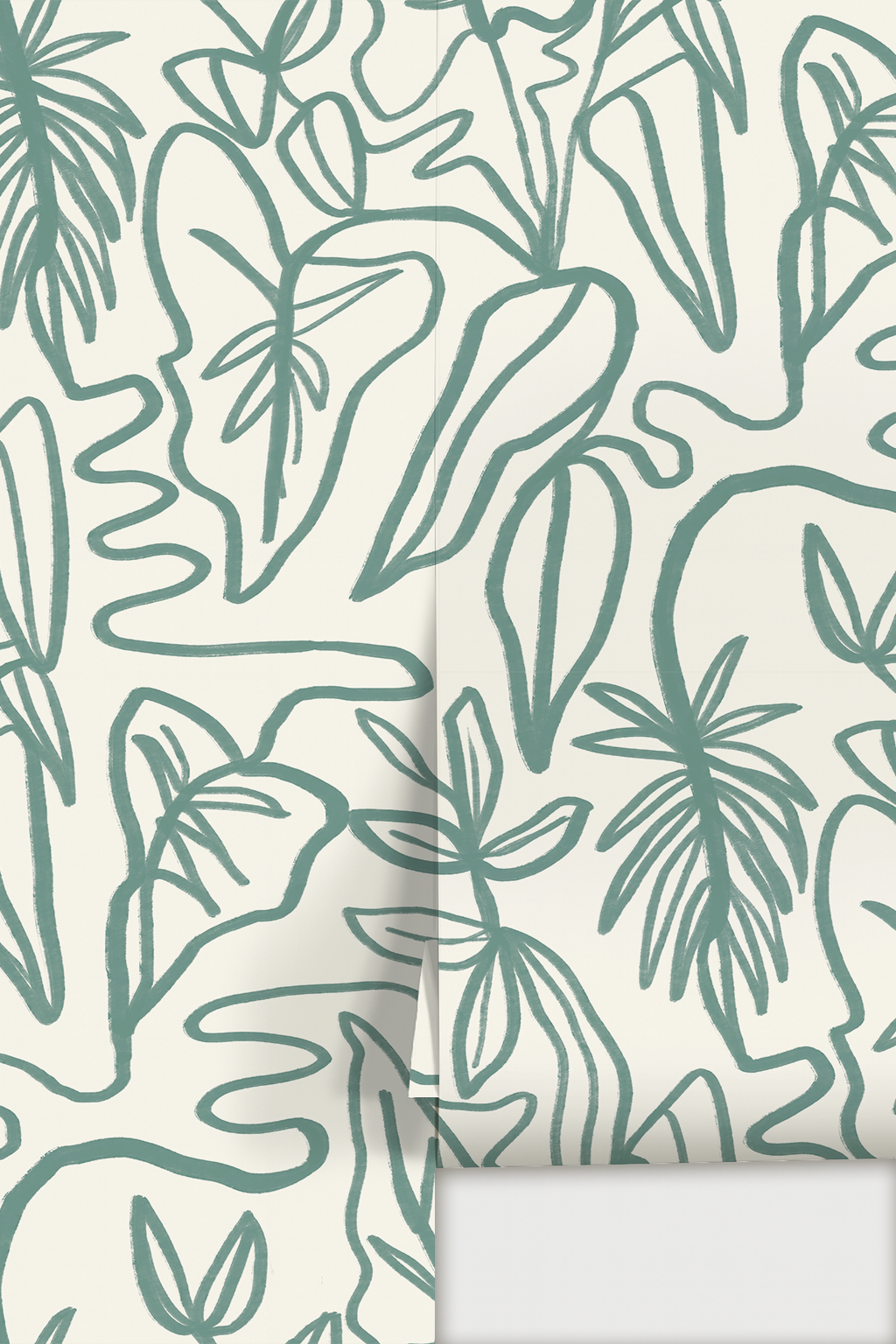 Inked Foliage Wallpaper, white and teal
