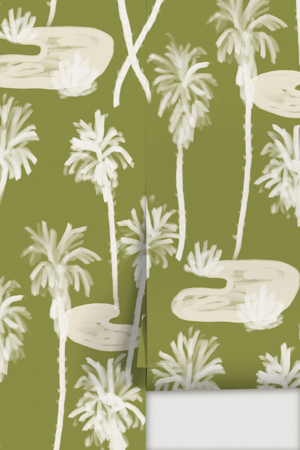 Palm Oasis Wallpaper, olive green and white