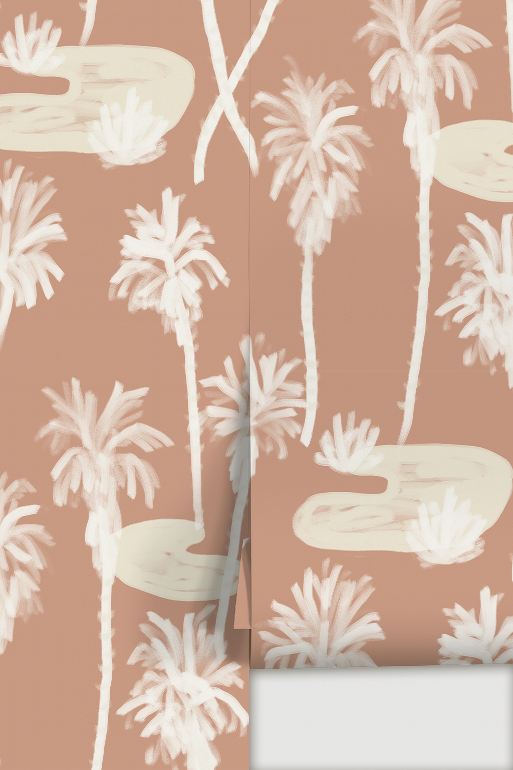 Palm Oasis Wallpaper, terra cotta and white