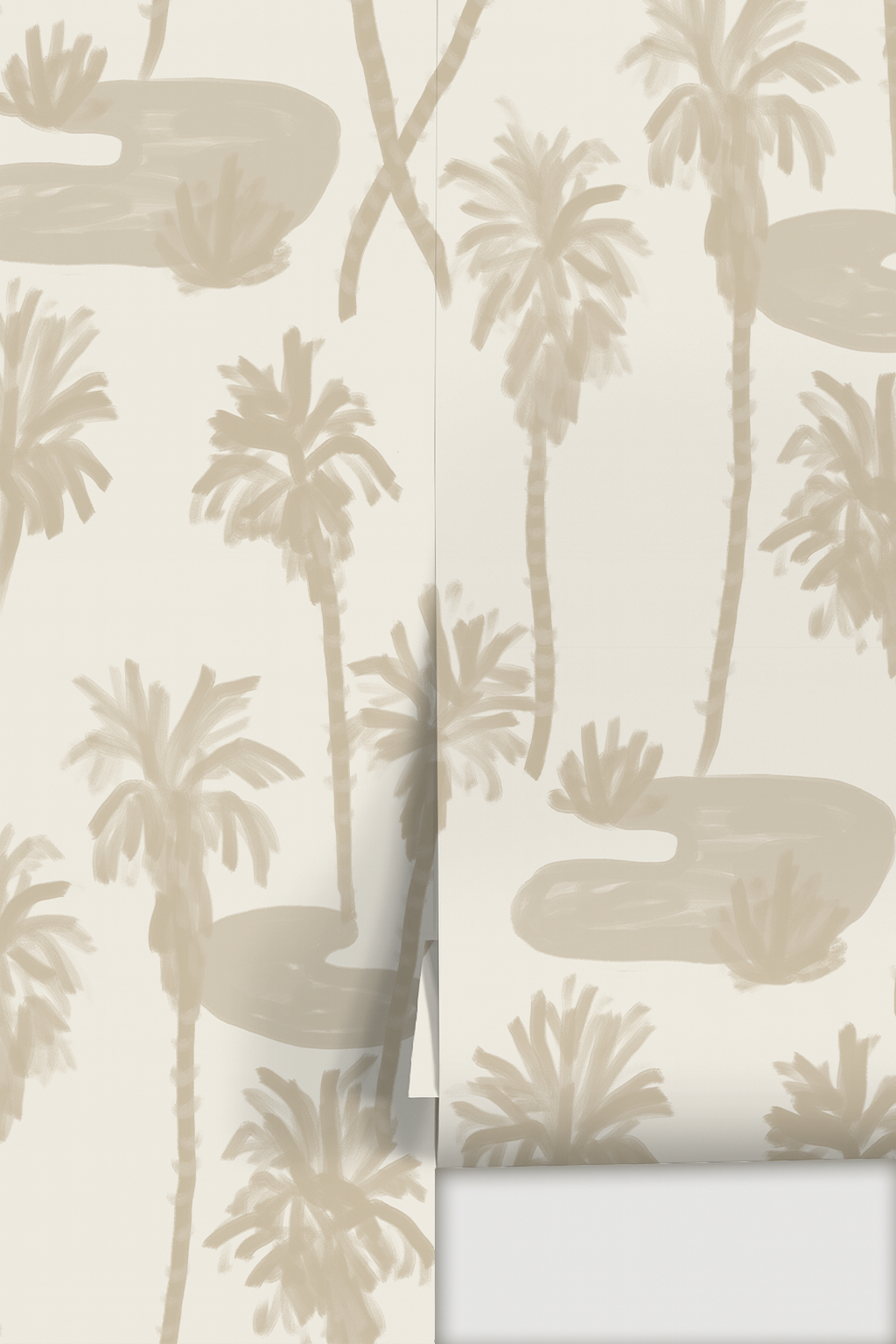 Palm Oasis Wallpaper, tan and white