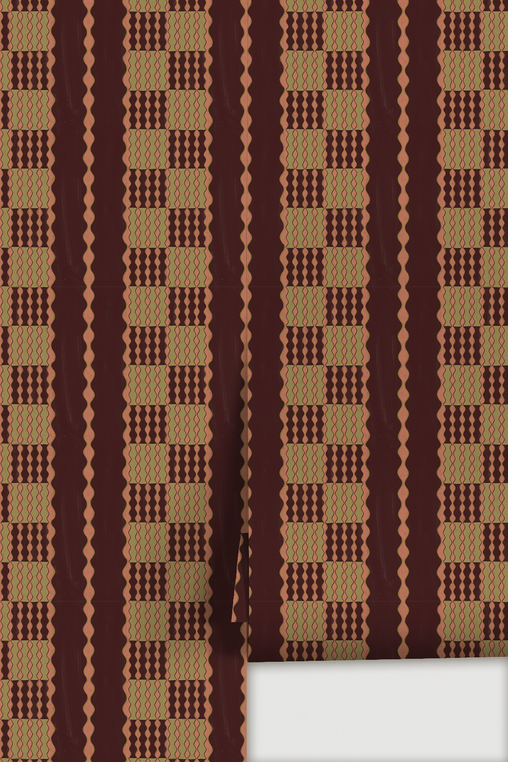 Telar Weave Wallpaper, fig, coral and pistachio
