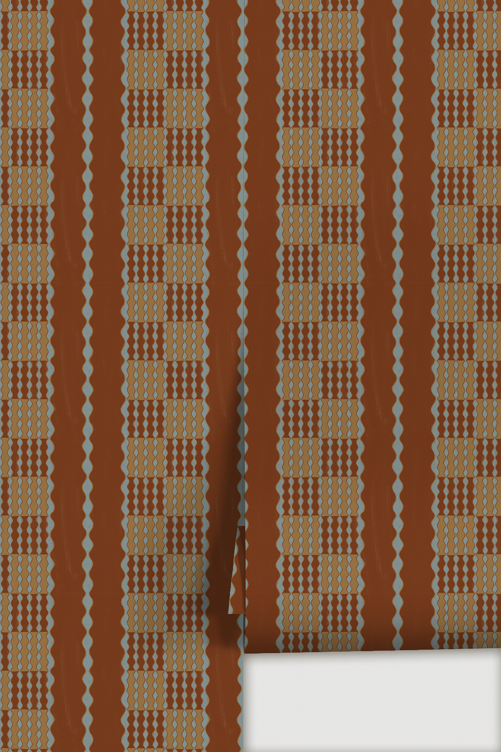 Telar Weave Wallpaper, rust, dusty blue and butter